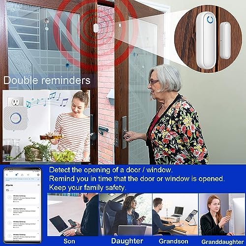Caregiver Pager WiFi Door Alarms for Dementia Patients with Phone App,WiFi Smart Door Sensor Alarm for Kid Safety/Home Security/Elderly/Business/Store/Mailbox(4 Sensor 1 Gateway)
