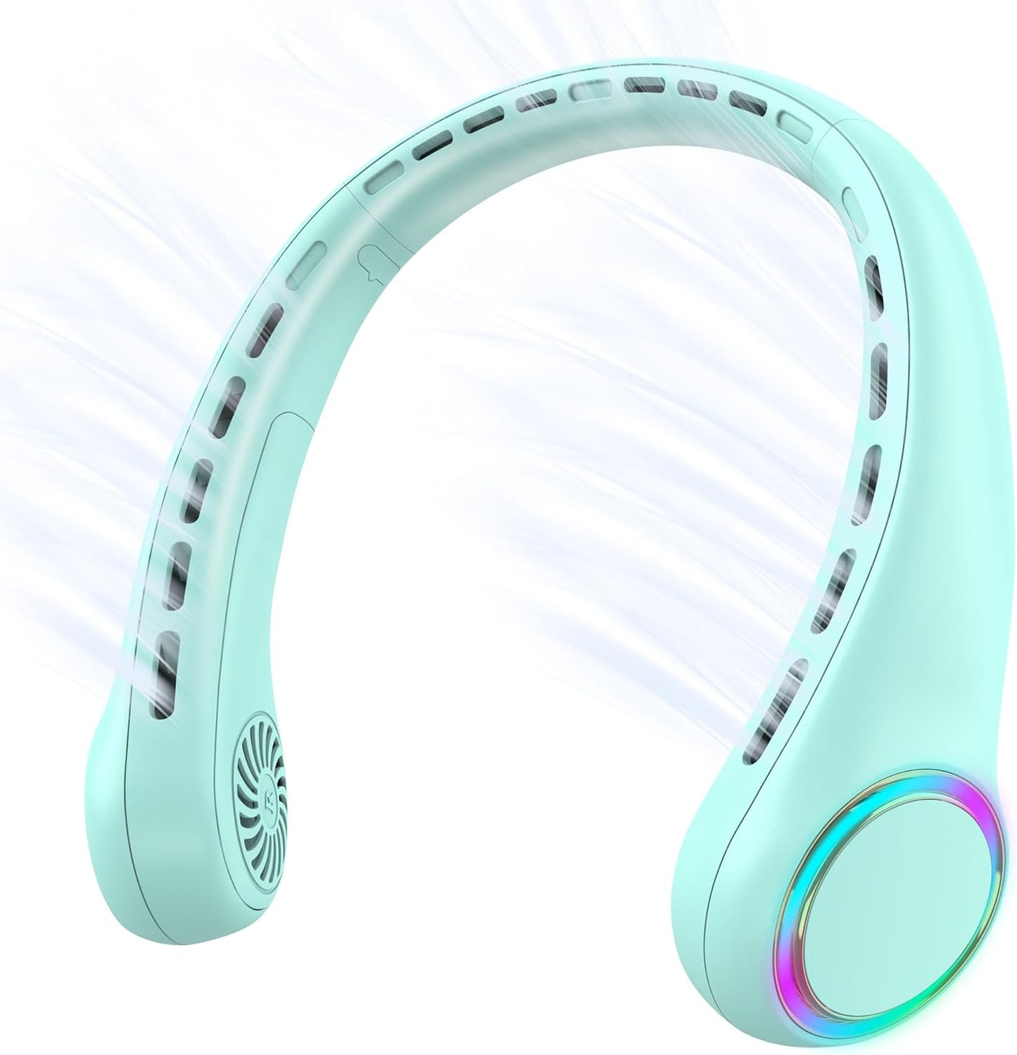 GULAKI Portable Neck Fan, Personal Fan with 4000mAh Battery, Rechargeable Neck Fan with 3 Speeds and 64 Cool Lights, Birthday Gifts for Men Women Mom Dad, Hands Free Cooling fan for Summer(Green)