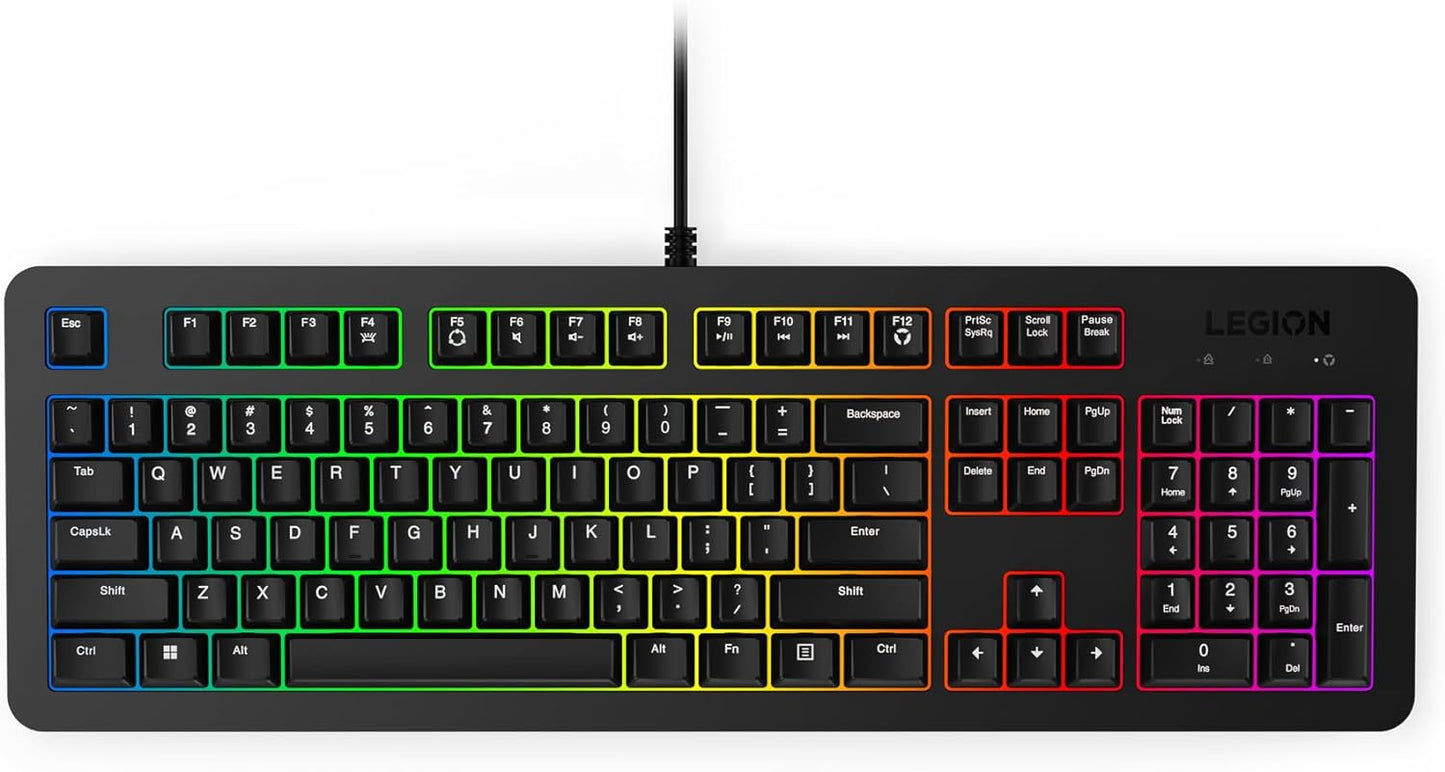 Lenovo GY40T26478 Legion K500 RGB Mechanical Gaming Keyboard, 3 ZONE Full-size Keyboard, 7 user Programmable Hot Keys; 16.8 Million Colors, 50 Million-Click Red Mechanical Keys, Detachable Palm Rest