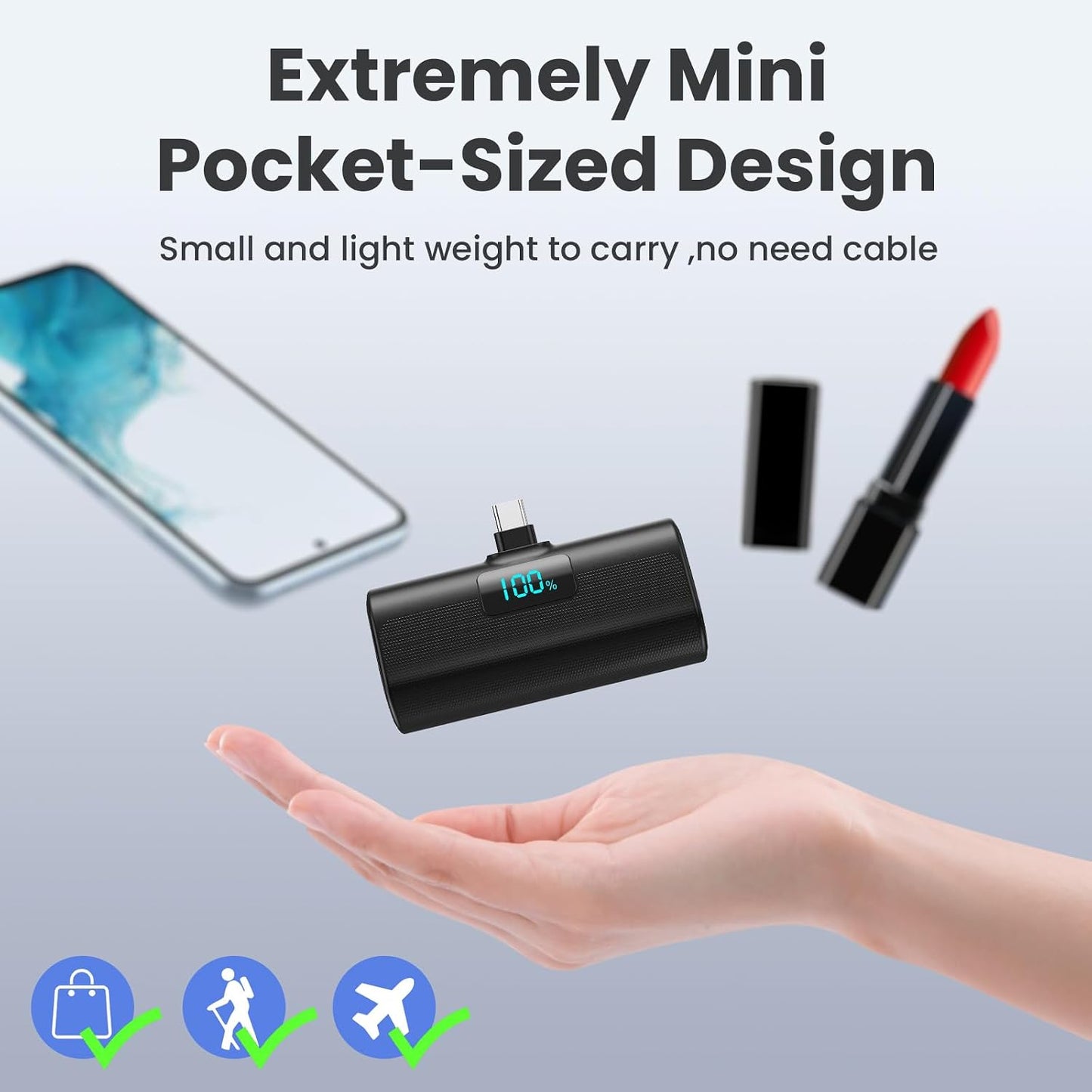[2-Pack]Portable Charger for iPhone 17/16/15 Series,5200mAh PD USB C Power Bank Built-in USB-C Connector, Battery Pack Compatible with iPhone 17/17 Pro Max/16/15 Series,Galaxy,Android(Black+Purple)