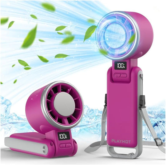 PlayHot Portable Handheld Cooling Fan, Travel Essentials, Gifts for Women | Instant Cooling, 10m/s Airflow, 5-Speed, 10H Max, USB-C Rechargeable, LED Display, 3-in-1 Foldable for Cruise, Beach Vacation