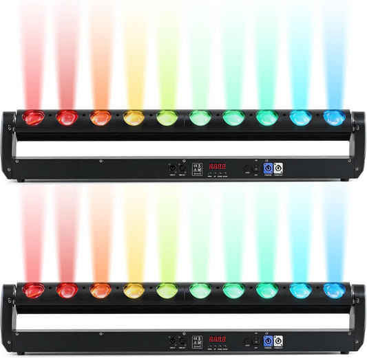 2 Pack 400W 10-Eye Moving Head Light Bars, 127+ Dynamic Effects, RGBW 4-in-1 Wall Washer Lights, DMX512 Sound-Activated DJ Stage Lighting for Wedding Party Theater