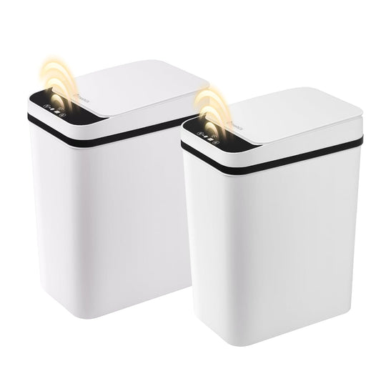 FRESHLIX 2 Pack Automatic Bathroom Trash Can 2.6 Gallon Smart Touchless Motion Sensor Trash Can with Lid Electric Waterproof Narrow Small Garbage Bin