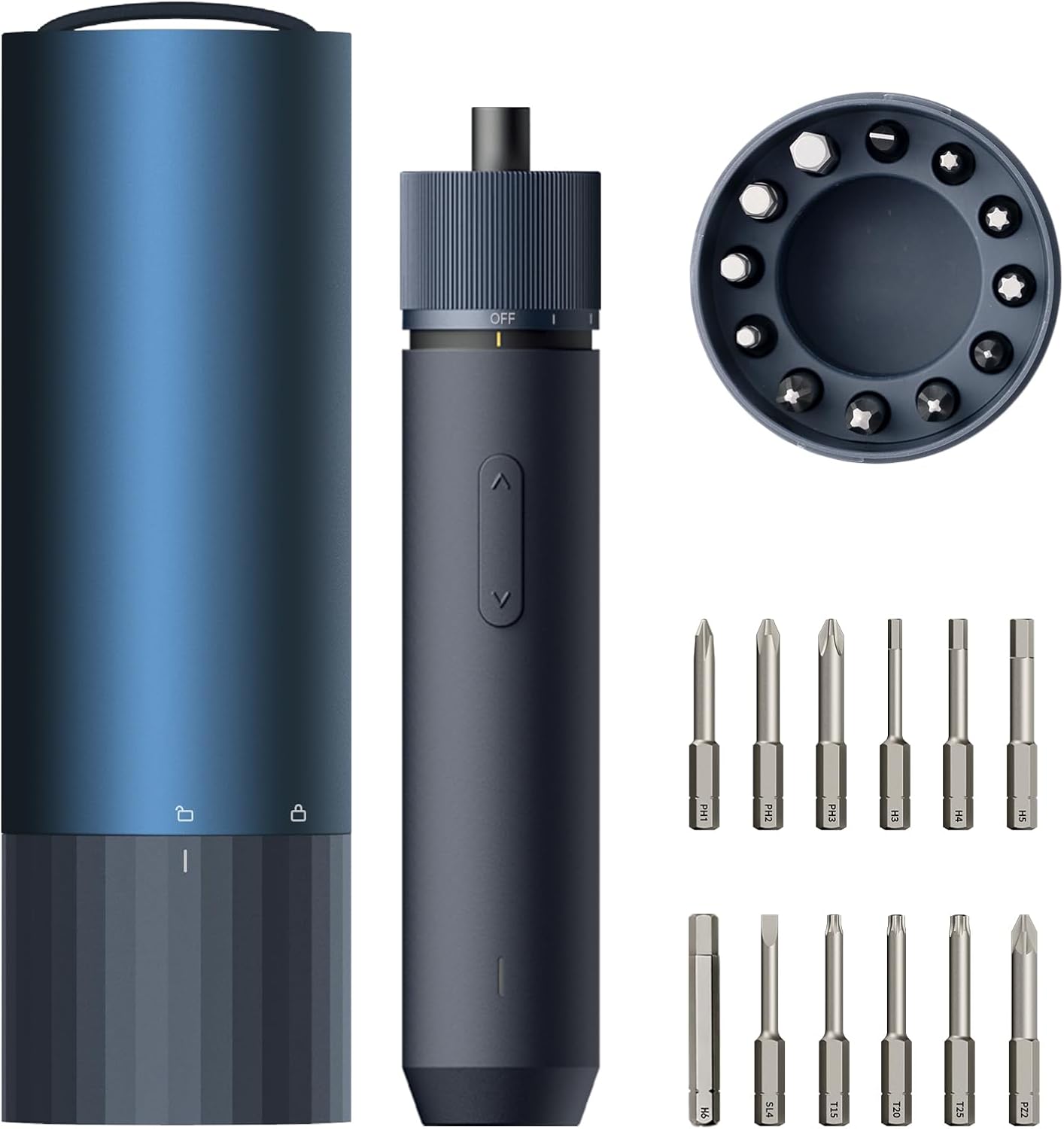 HOTO 12-in-1 Electric Screwdriver Rechargeable, Cordless Screwdriver Set | 1/4'' Hex Bits, USB-C, 3 Torque Settings, LED Light, Ideal for Furniture, Home Repairs