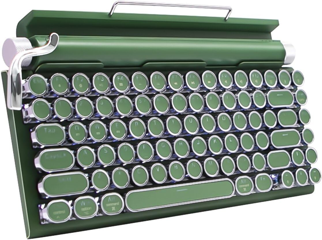 Adventurers Typewriter-Style Retro Mechanical Keyboard LED Backlight 83 Keys Bluetooth 5.0 Blue Axis Wood Color Panel Compatible with iOS/Android/Windows/Vista/Linux/Mac Office/Gaming, 12.8x6.6x1.6in