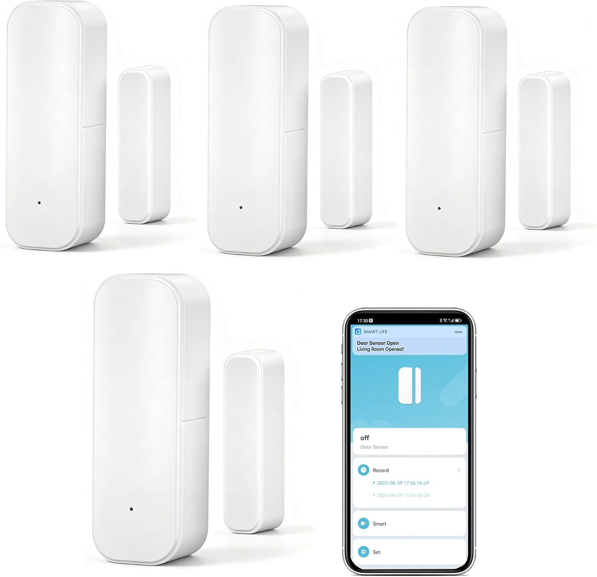 WiFi Door Sensor Window Detector: Smart Window Contact Sensor, Wireless Magnetic Door Open Detector with Free Notification Alerts, Compatible with Alexa Google Assistant (4-Pack)