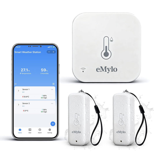 eMylo WiFi Hygrometer Thermometer with 2 IP65 Remote Sensors, 492 ft Range
