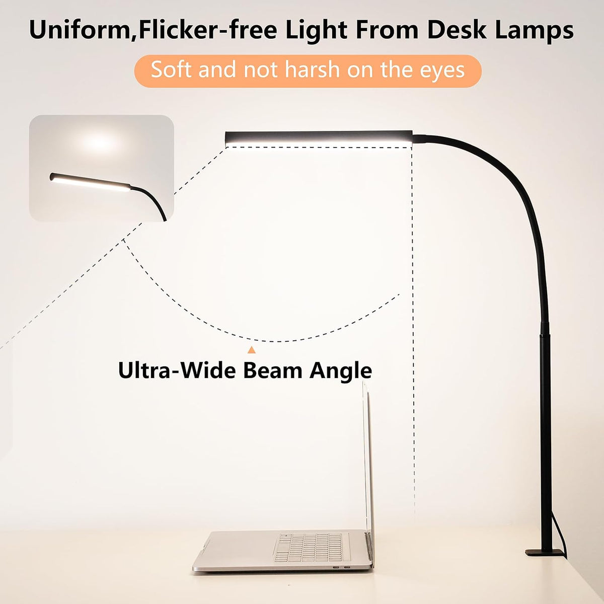 LED Desk Lamp for Office Home, Adjustable Flexible Eye-Caring Desk Light with,5 Modes 10 Brightness Adjustment, USB Adapter Desk Lamp with Clamp-MINI-B