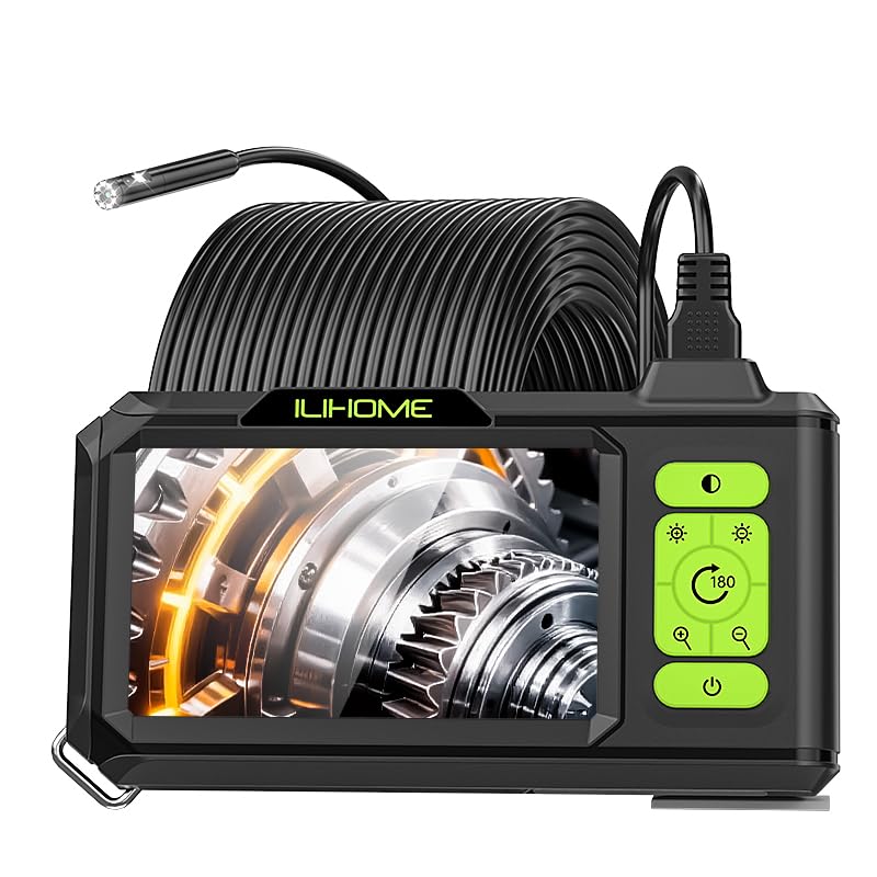 Dual Lens Borescope with Light, 1080P Industrial Endoscope Inspection Camera, 7.9mm IP67 Waterproof, Sewer Camera with 4.3" IPS Screen,8 LED Lights,16.5FT Semi-Rigid Cable.
