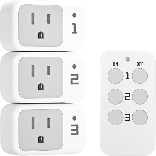 TESSAN Remote Control Outlet Plug, Remote Light Switch Wireless, 100FT RF | Electrical Light Switch, Plug in Wall Plug with ON/OFF Switch, For Indoor String Lights, Lamps, Home Small Appliances