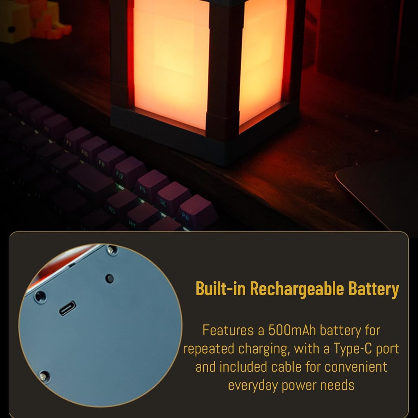 Pixel Lantern Night Light - 16 Color Changing LED Mood Light with Remote Control, Desk & Wall Mountable, Dimmable Timer for Bedroom, Nursery, Gaming Room Decor Gift 1 Pcs