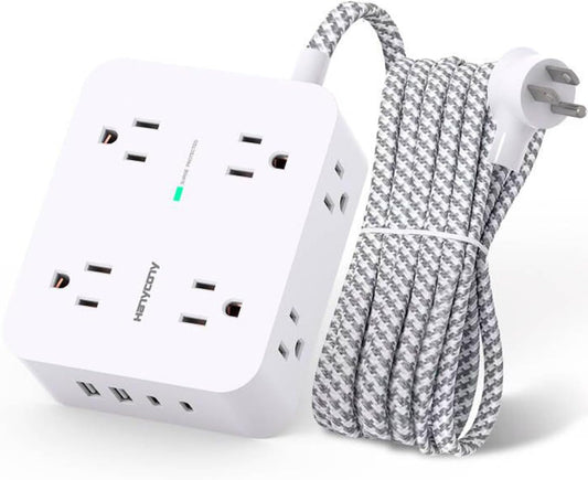 HANYCONY Surge Protector Power Strip, 1080J, 5 Ft Braided Extension Cord | 8 Outlets 4 USB Ports(2 USB C), Outlet Extender, Flat Plug, Wall Mount, Desk Charging Station, Home Office, Dorm Room ETL