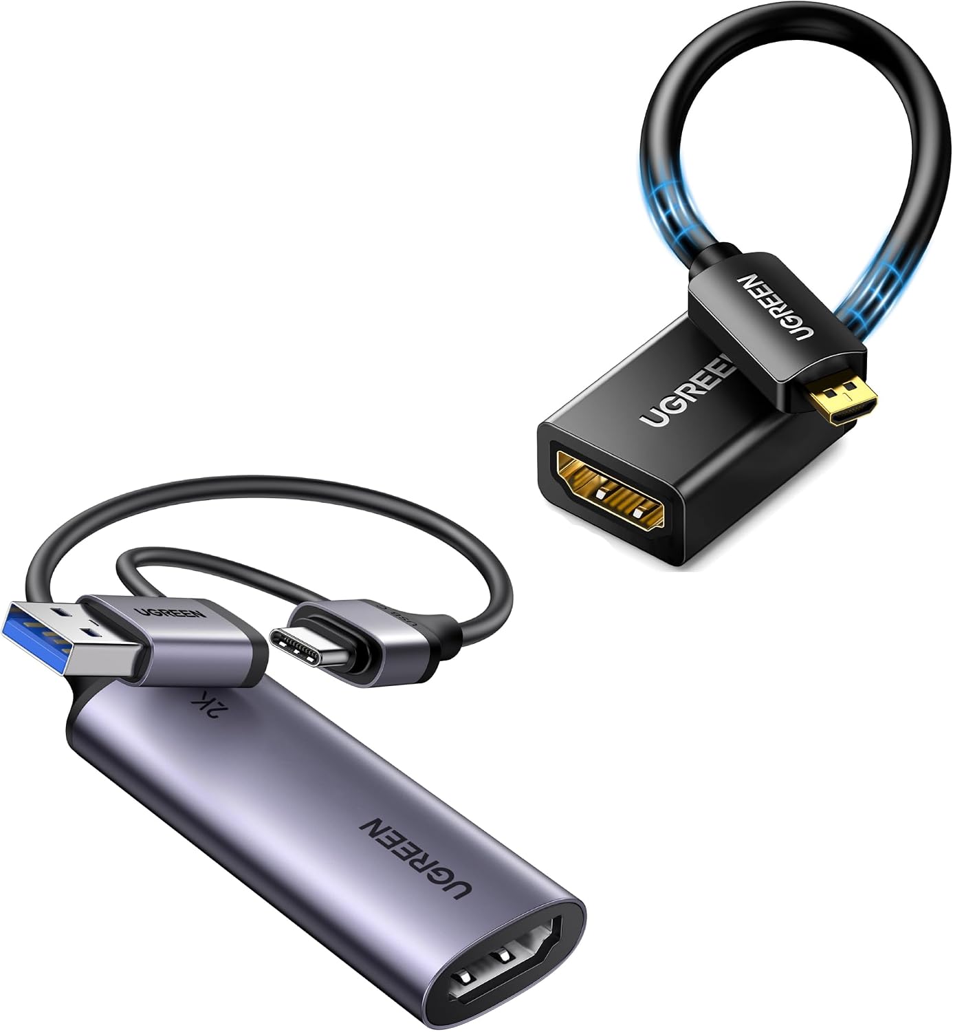UGREEN 2K@30Hz Video Capture Card USB 3.0 for Gaming Bundle with Micro HDMI to HDMI Cable for Camera