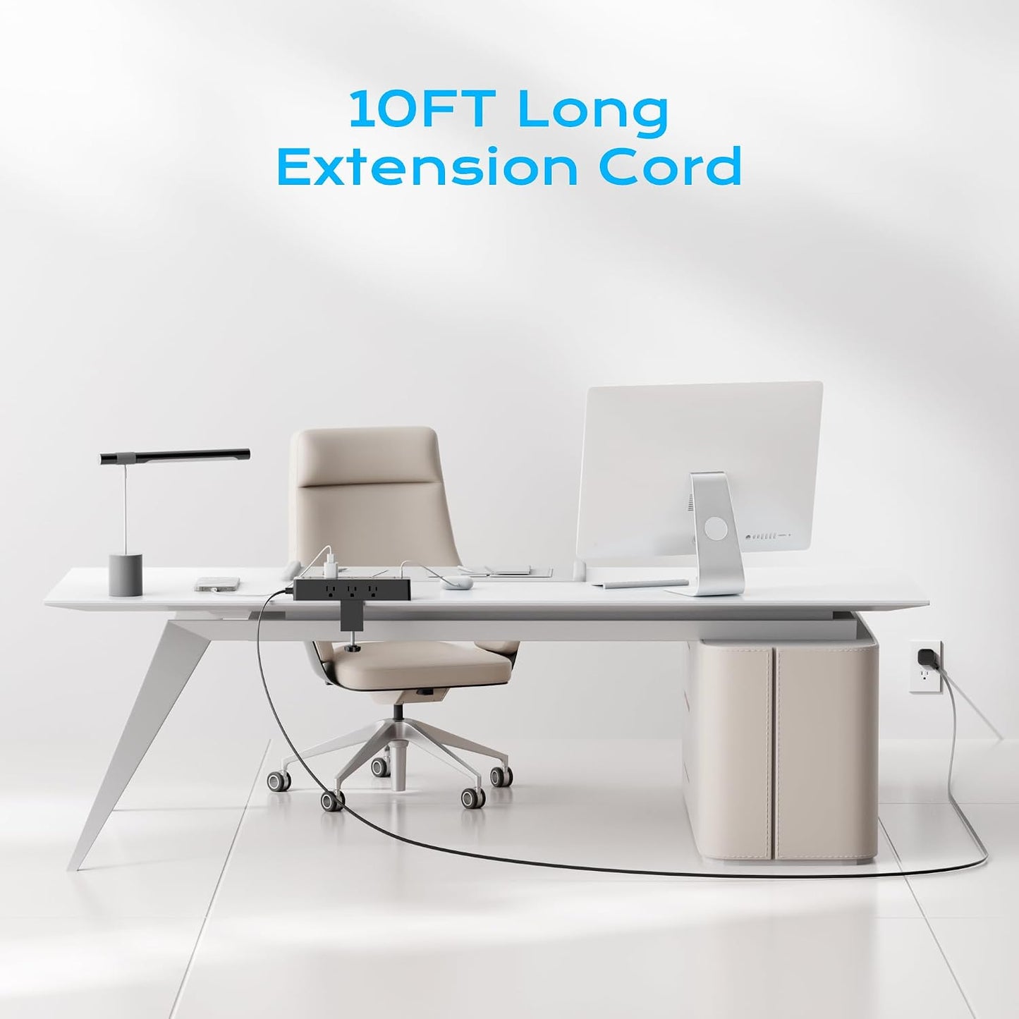 Desk Clamp Power Strip 10FT, 40W Total Fast Charging Station | 9 AC Outlets 8 USB Ports(4 USB C), 2 PD20W USB C Ports, Flat Plug Extension Cord, Desk Edge Mount, Fit 1.7" Tabletop Edge