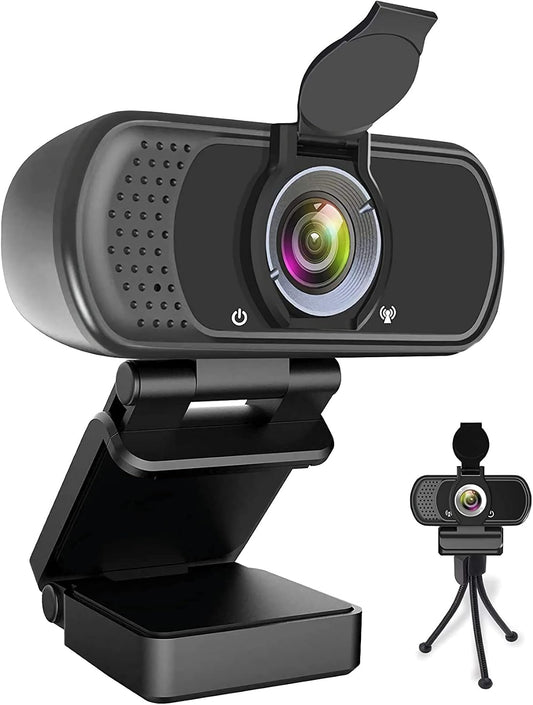 1080P Webcam with Mic Privacy Cover Tripod Stand 110 FOV PC | 1080P webcam with built-in microphone, privacy cover, tripod stand, 110 degree wide angle, USB plug and play for PC laptop