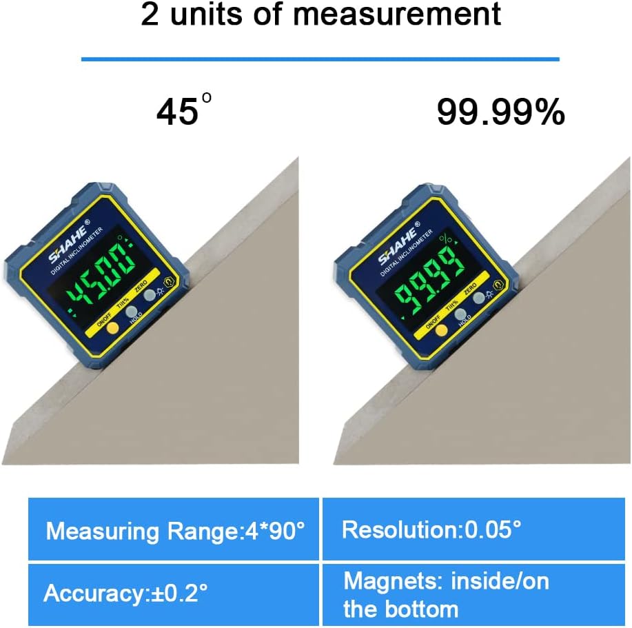 SHAHE Digital Angle Gauge Magnetic Protractor Inclinometer Level Angle Finder Angle Cube Level Box with Magnetic Base and Backlight