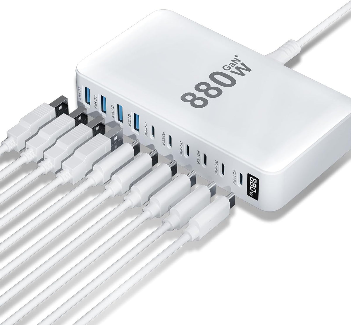 USB C Charger 880W USB C Charger Block,GaN IV 10-Port Charging Station Hub