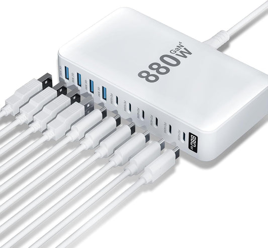 USB C Charger 880W USB C Charger Block,GaN IV 10-Port Charging Station Hub