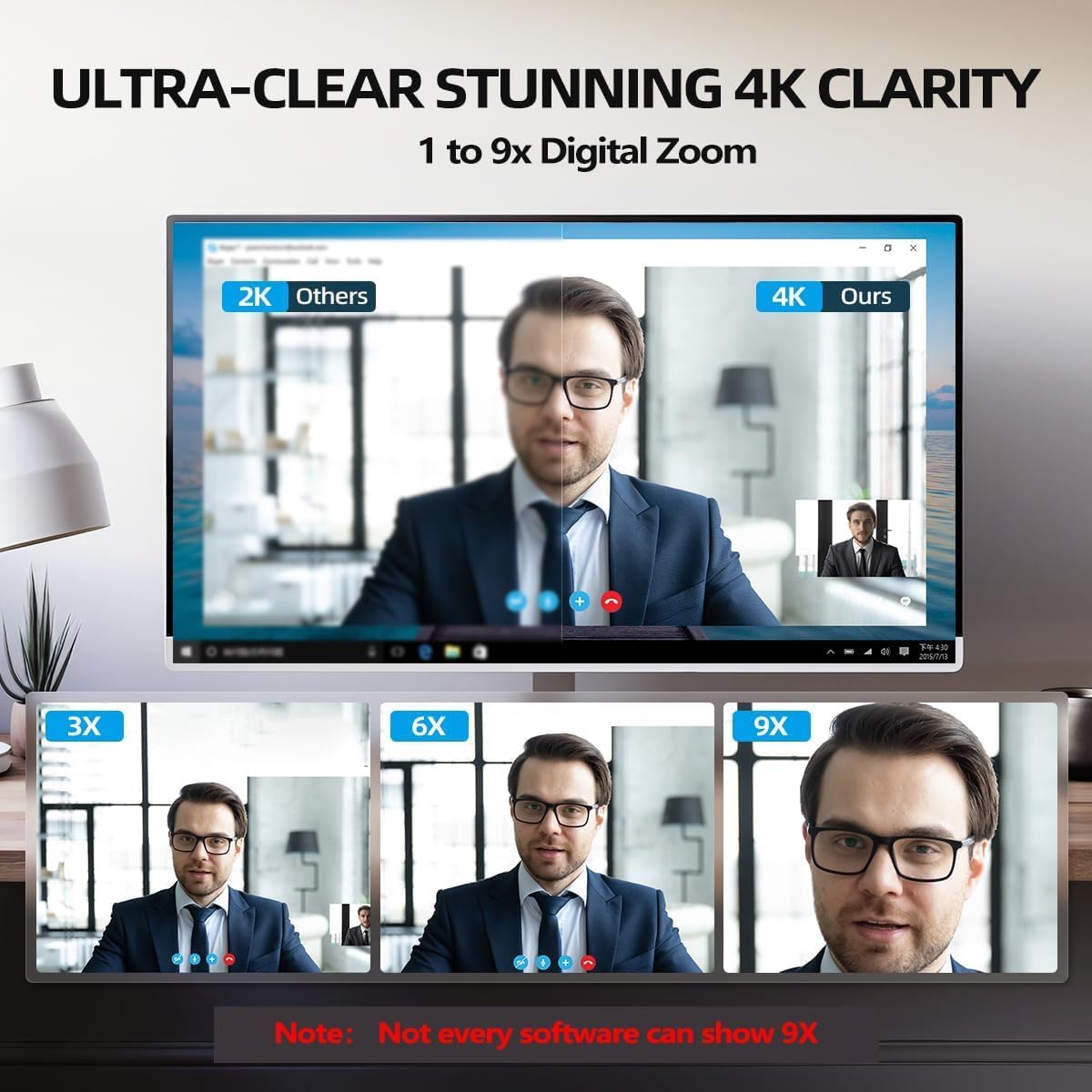 4K Webcam with Light, Web Camera with Microphone, Plug and Play, USB HD Computer Web Cam, Auto-Focus, 73°FOV PC Camera for Zoom Skype Teams, Desktop, Black