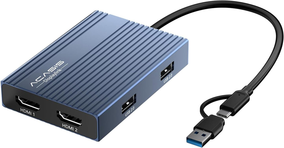 ACASIS USB C to Dual HDMI DisplayLink Adapter for Mac M1/M2/M3/M4/Windows | USB C DisplayLink Docking Station with 2HDMI 4K@60Hz, 3USB-A Ports, 100W PD Charging ,USB A/C to Dual Monitor,Grey