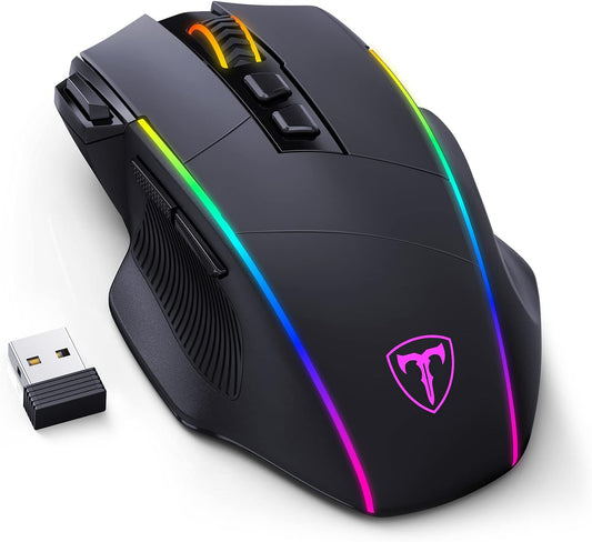 RisoPhy Wireless Gaming Mouse, 3-Mode 2.4G/USB-C/Bluetooth with RGB Backlit | 6 Level 10000DPI, Ergonomic Design, 8 Programmable Buttons, 58H Capacity Rechargeable, Computer Mouse for PC/Mac/Laptop