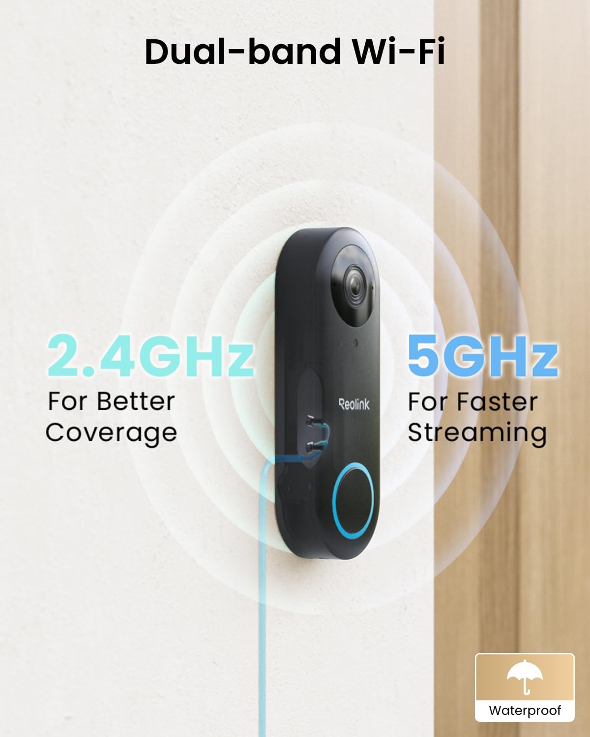 REOLINK Video Doorbell WiFi 2K Wired Camera, 4:3 Wide View Outdoor Camera
