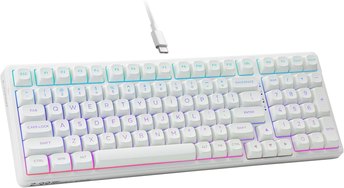 HUO JI E-Yooso Creamy Mechanical Keyboard Wired, RGB Backlit, White | Hot Swappable, Pre-lubed Linear Switches, Gasket Structure, Sound Dampening Foam, 99 Keys Custom Gaming Keyboard for PC/Mac