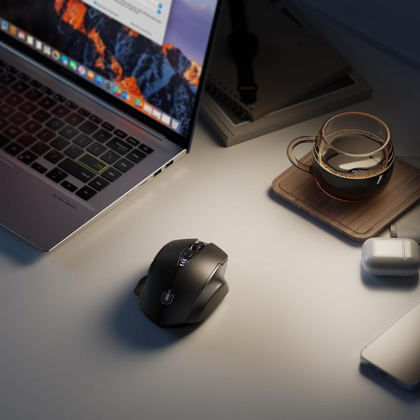 Uineer Wireless Mouse, 2.4GHz Rechargeable Computer Mouse, Battery Display | Stable 2.4GHz USB-A connection, rechargeable battery display and 4 adjustable DPI levels.
