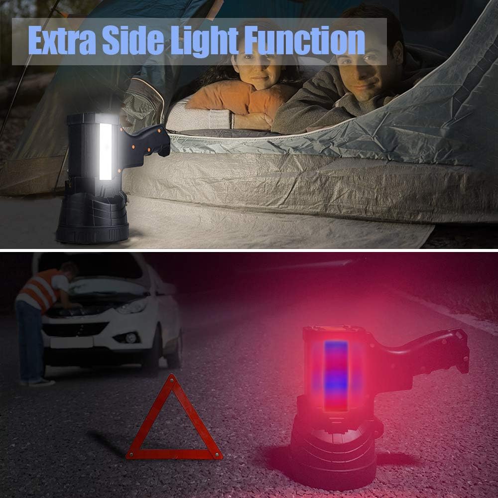 YIERBLUE Rechargeable Spotlight, Super Bright 2000,000 High Lumen LED Handheld Spotlight Long Lasting Large Flashlight Searchlight and Flood Camping Flashlight with Foldable Tripod Black