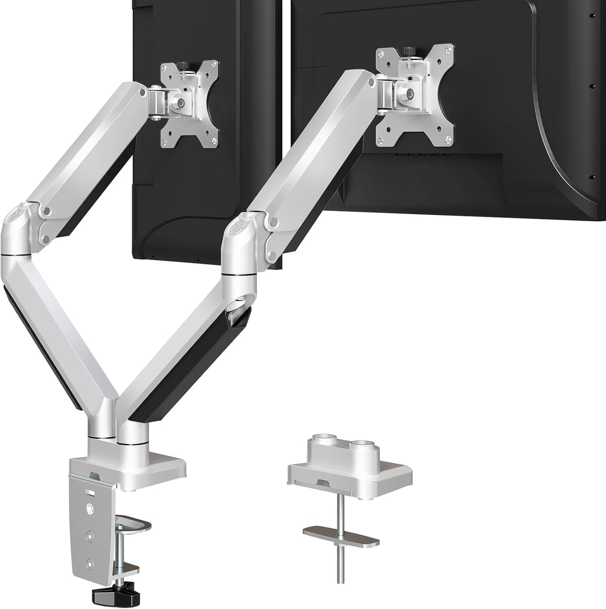 MOUNTUP Dual Monitor Desk Mount, Die-Cast Aluminum Fully Adjustable Double Monitor Arm, Computer Monitor Stand Fits 2 Screen 17 to 32 inch - Each Arm Holds 4.4-19.8LBS