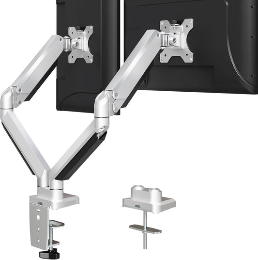 MOUNTUP Dual Monitor Desk Mount, Die-Cast Aluminum Fully Adjustable Double Monitor Arm, Computer Monitor Stand Fits 2 Screen 17 to 32 inch - Each Arm Holds 4.4-19.8LBS