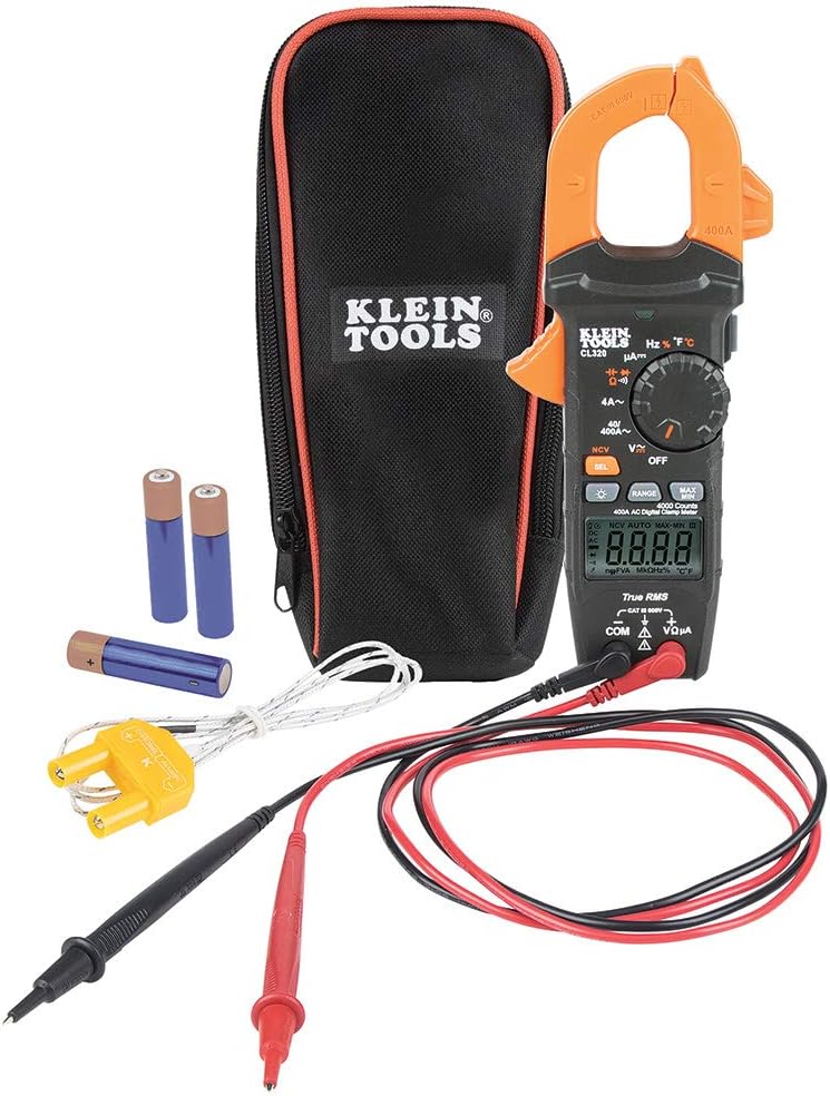 Klein Tools CL320 Digital Clamp Meter, HVAC AC Auto-ranging 400A, AC/DC Voltage, TRMS, DC Microamps, Resistance, Frequency, NCVT, Temp, More