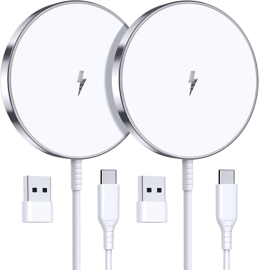 Magnetic Wireless Charger, 2-Pack 15W Fast Mag-Safe Stand for iPhone 17-12 | Fast Magnetic Wireless Charging Pads for iPhone 17/17 Air/17 Pro/17 Pro Max, 16/15/14/13/12 Series and AirPods(white）