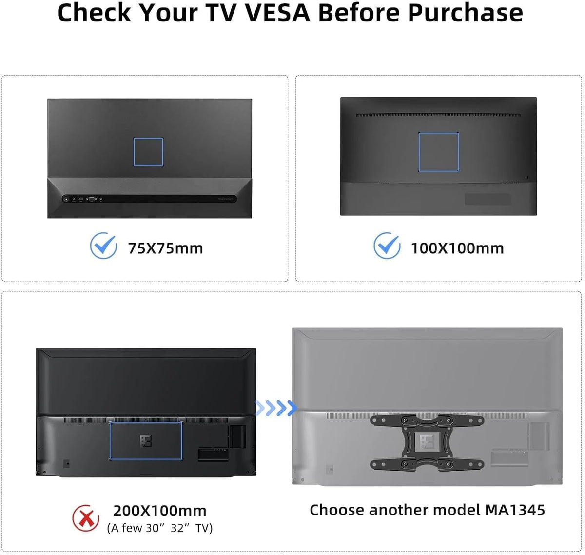Suptek TV Wall Bracket Mount Swivel and Tilt for Most 15"-32" LED, LCD, OLED Flat Screen TVs and Monitors with VESA 75x75-100x100mm up to 13kg Full Motion Monitor Wall Bracket MA2720