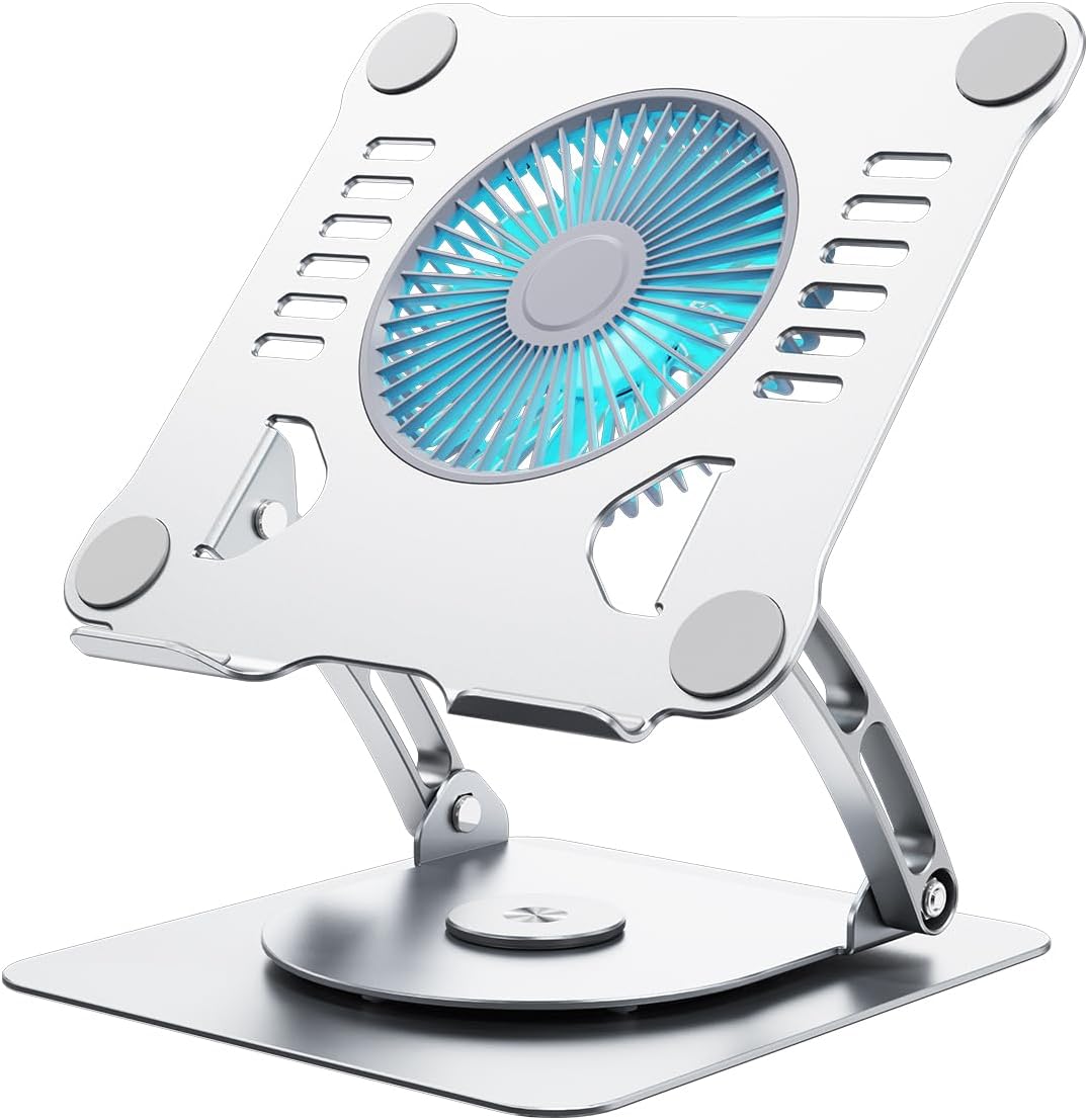 SHUWEI 360° Rotating Laptop Cooling Stand w/Fan, Fits 15'' Laptop, Silver