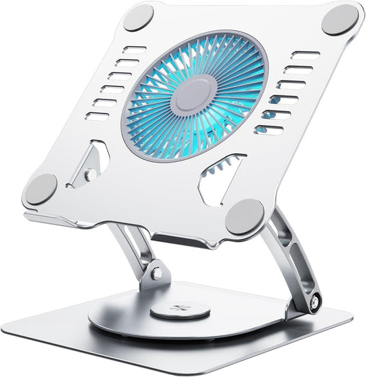 SHUWEI 360° Rotating Laptop Cooling Stand w/Fan, Fits 15'' Laptop, Silver