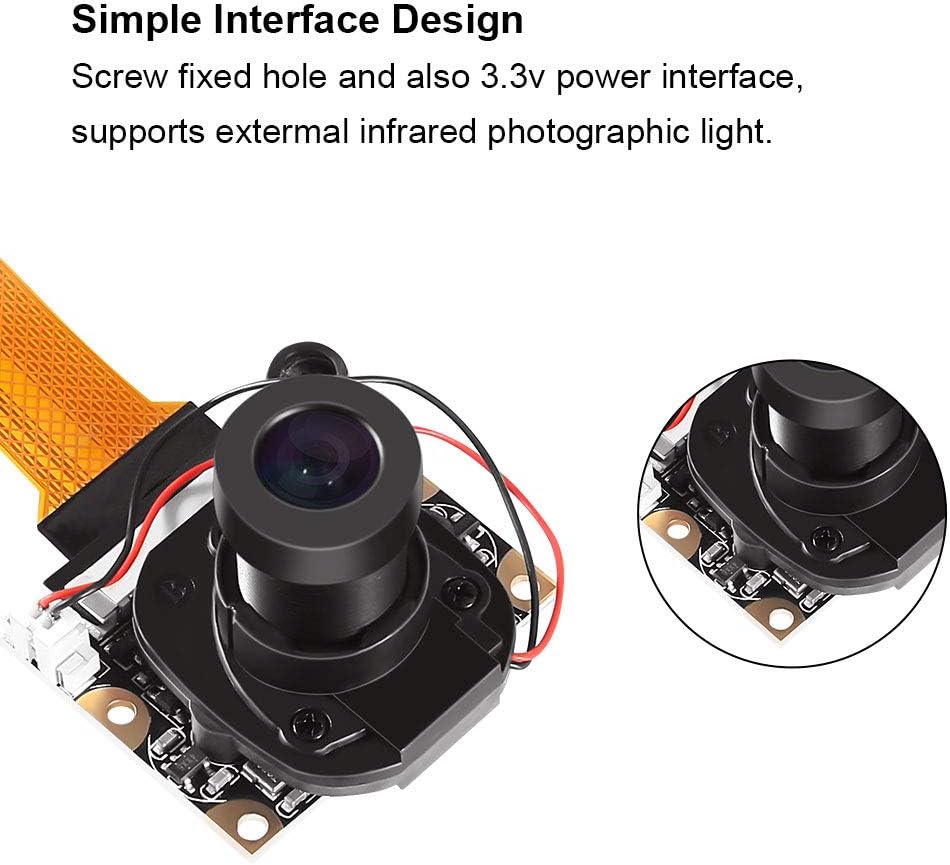 for Raspberry Pi 3 Model B+ Camera Module Automatic IR-Cut Switching Day/Night Vision Video Webcam Adjustable Focus 5MP OV5647 Sensor 1080p HD for Raspberry Pi 2/3 Model B Model A A+ Zero/Zero W