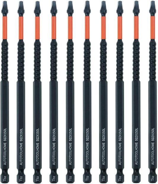 10 Pack #2 Square Driver Bits, 6-Inch Impact SQ2 Bits | Long-reach SQ2 Impact Driver Bits with Torsion Zones and Precision Tips for Pocket Hole Jigs