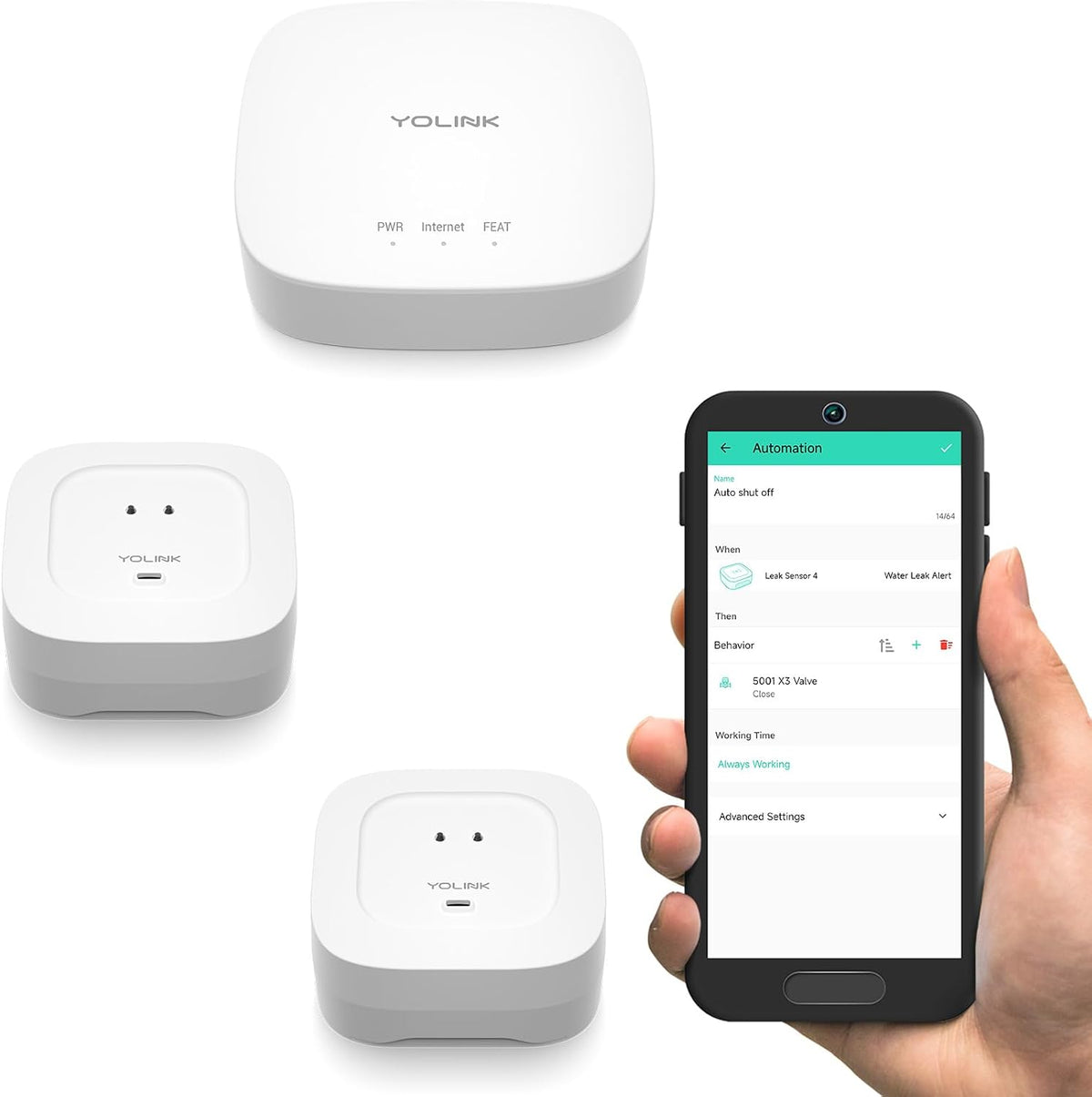 YoLink Water Leak Starter Kit: Hub + 2 Leak Sensor 4 (105 dB Siren), LoRa Long-Range, App/SMS/Email Alerts, D2D Offline, 2 AAA Up to 5-Year Battery, Compatible with Alexa/IFTTT/Home Assistant