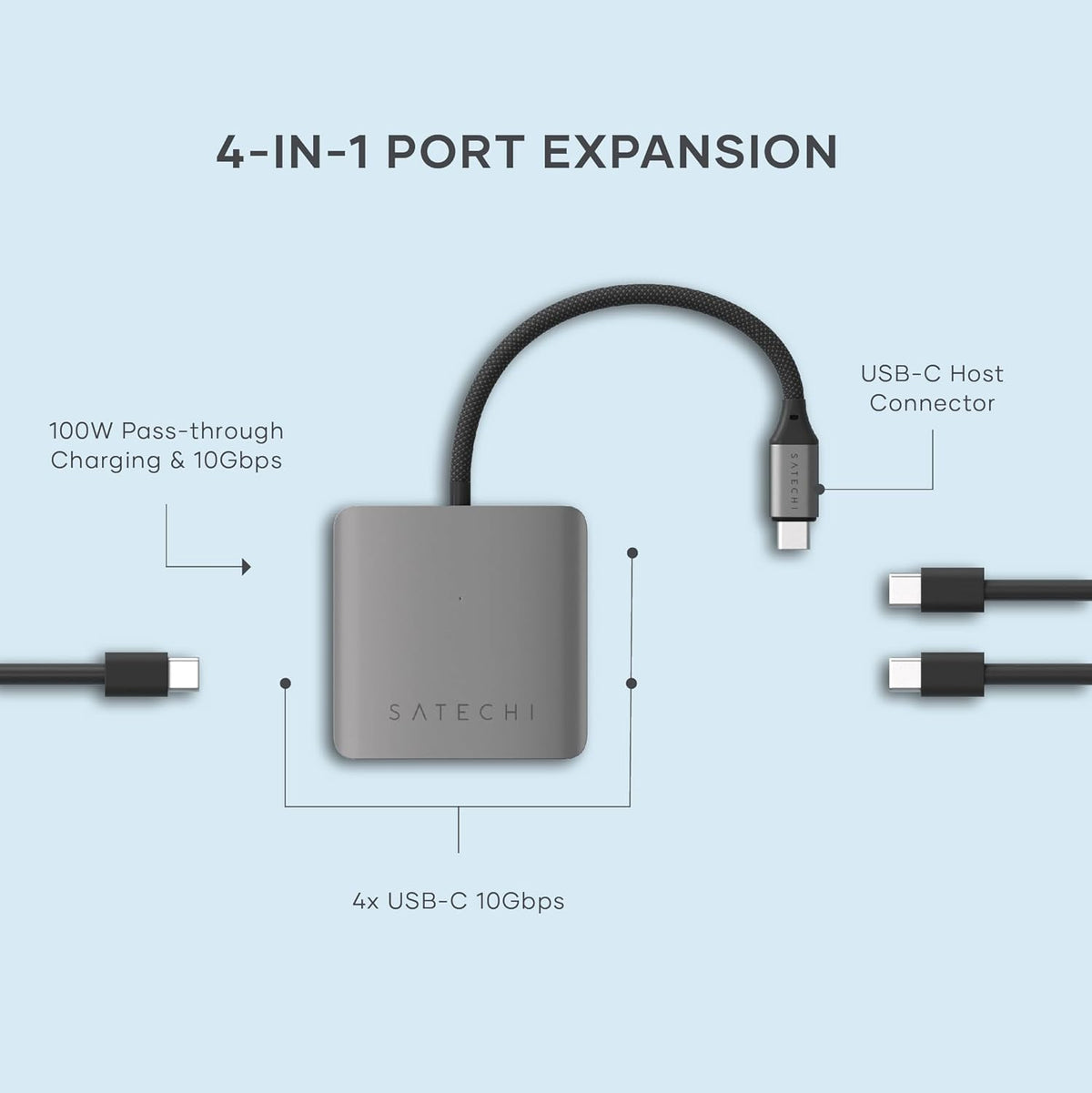 Satechi 4-in-1 USB-C Hub, 100W PD Pass-Through Charging, and More