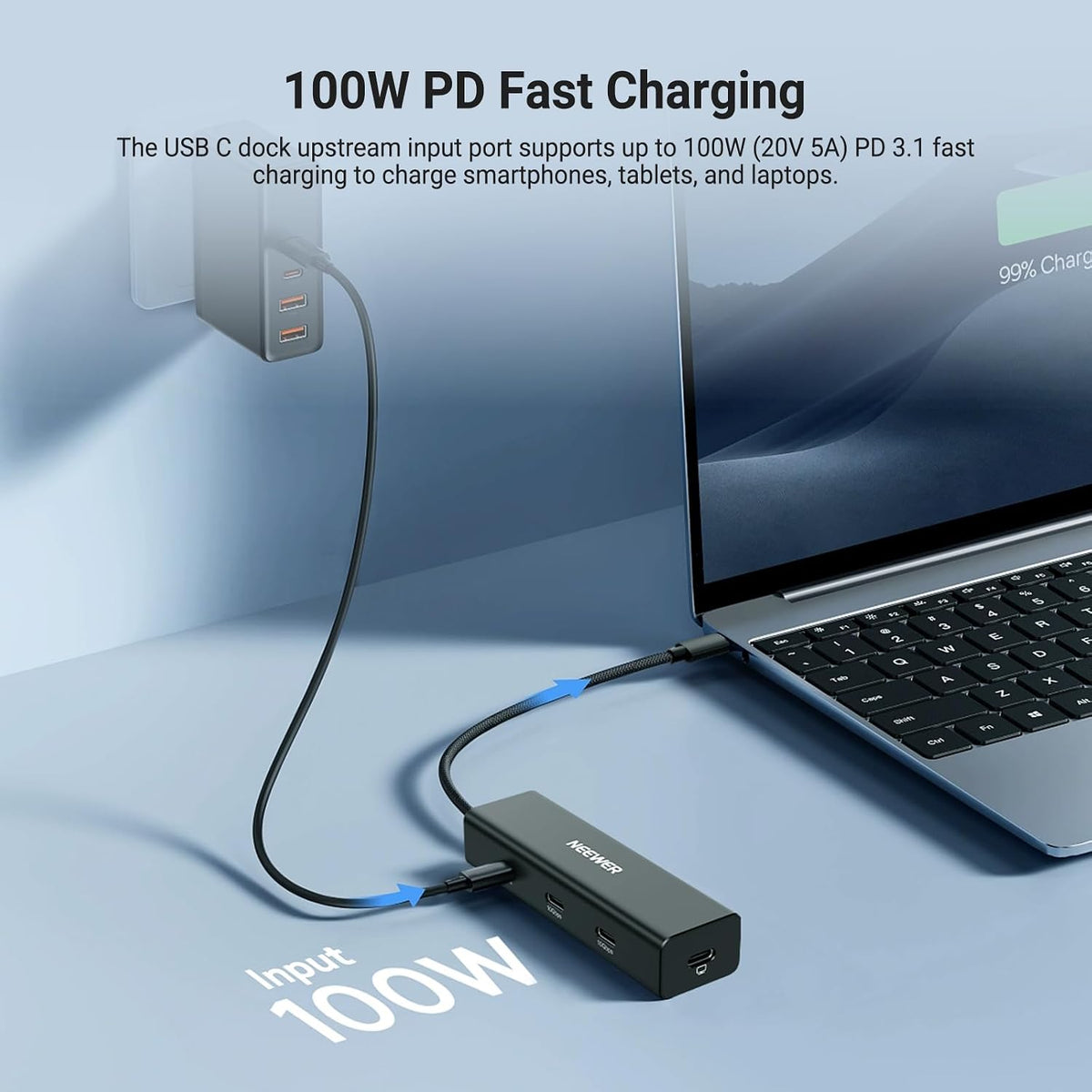 NEEWER USB C Hub Dock with Cold Shoe Mount, 4 in 1 USB 3.1 Gen2 Extender Multiport Adapter Dongle 100W PD Charging 10Gbps 4K 60Hz Compatible with iPhone iPad Mac Android Laptop Field Monitor, PS030E