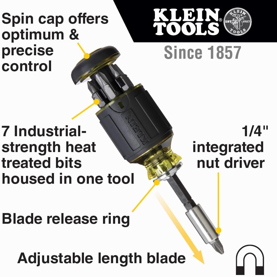 Klein Tools 80037 Screwdriver Tool Set, Multi-Bit Pocket Precision Screwdriver and Adjustable Length Stubby, 2-Piece