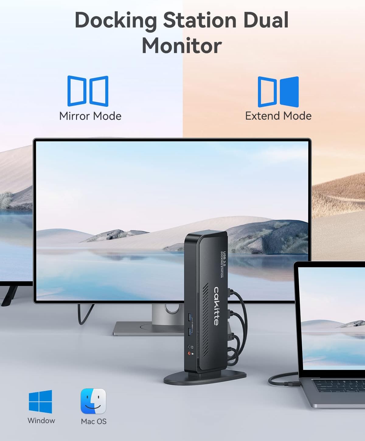 USB 3.0 Docking Station Dual Monitor, Universal Laptop Docking Station for MacBook & Windows
