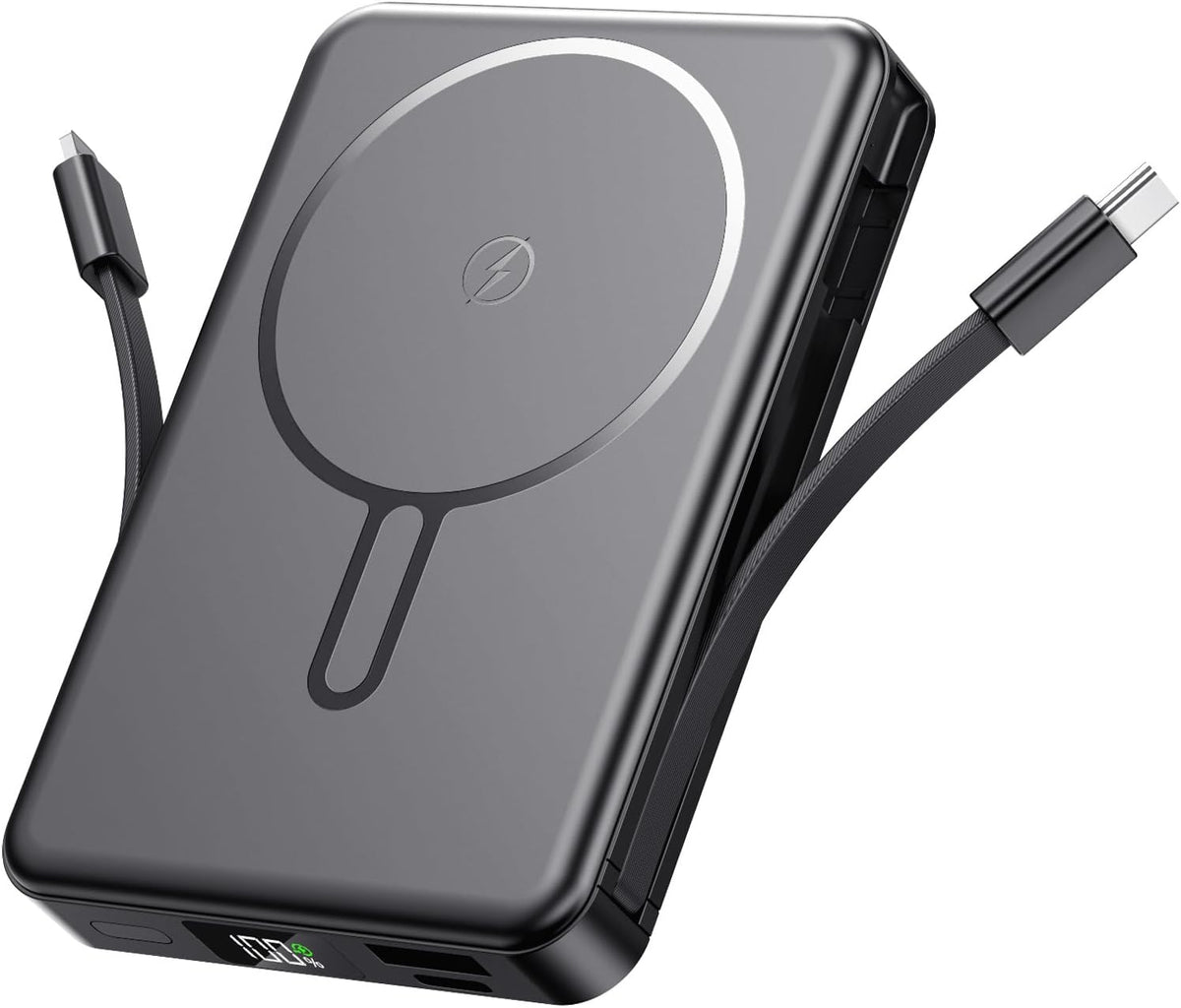 Magnetic Portable Charger, Power Bank Fast Charging 22.5W 10000mAh, Portable Charger with Built in Cable, for Magsafe Battery Pack Compatible with iPhone 17/16/15/14/13/12 Pro/Pro Max, Samsung Black