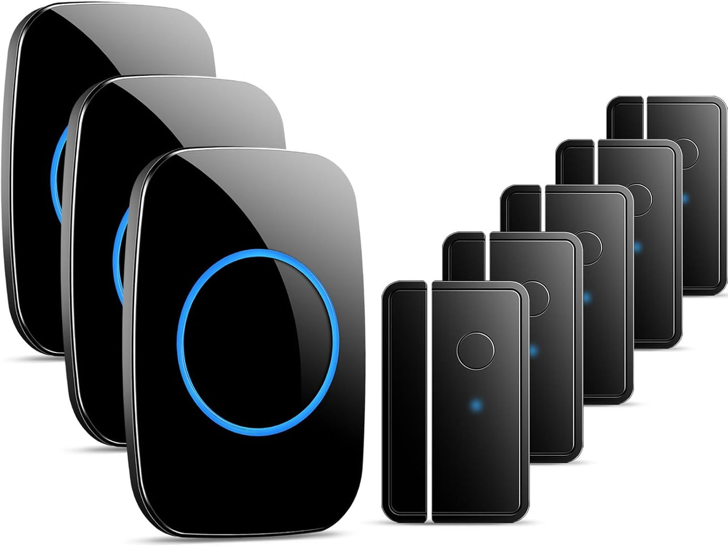 Door Chime When Door Opens, FullHouse Door Sensor Wireless Entry Alarm with 1000ft Range, 60 Chimes and 5 Volume Levels for Business/Store/Home/Office (Black, 5 Sensor + 3 Receiver)