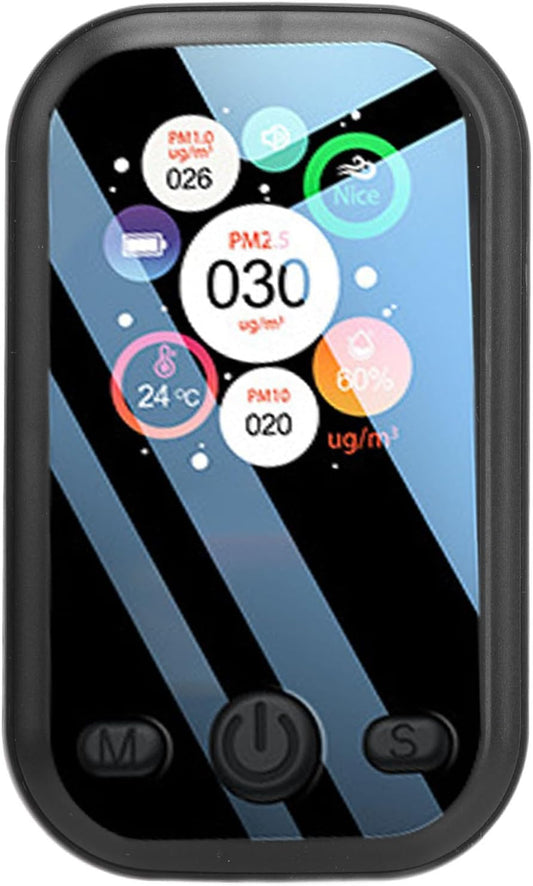 Zerodis LCD Air Quality Monitor with PM2.5, PM10, PM1.0 Detection, Digital Humidity Tester for Indoor Outdoor Use (Black)