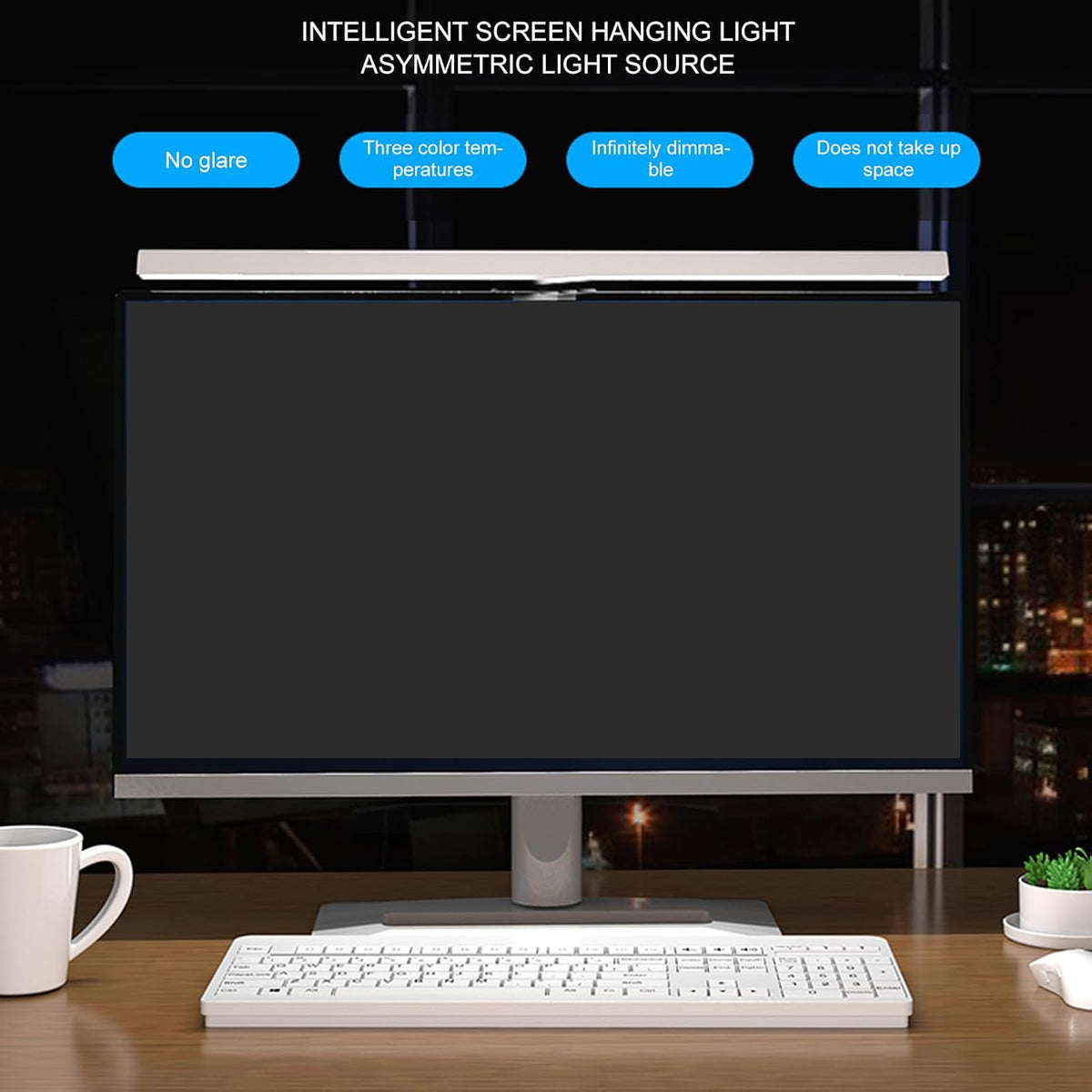Computer Monitor Lamp, Screen Anti Blue Light Bar, 3 Color Temp Infinite Dimming Eye Light with Touch Control (White)
