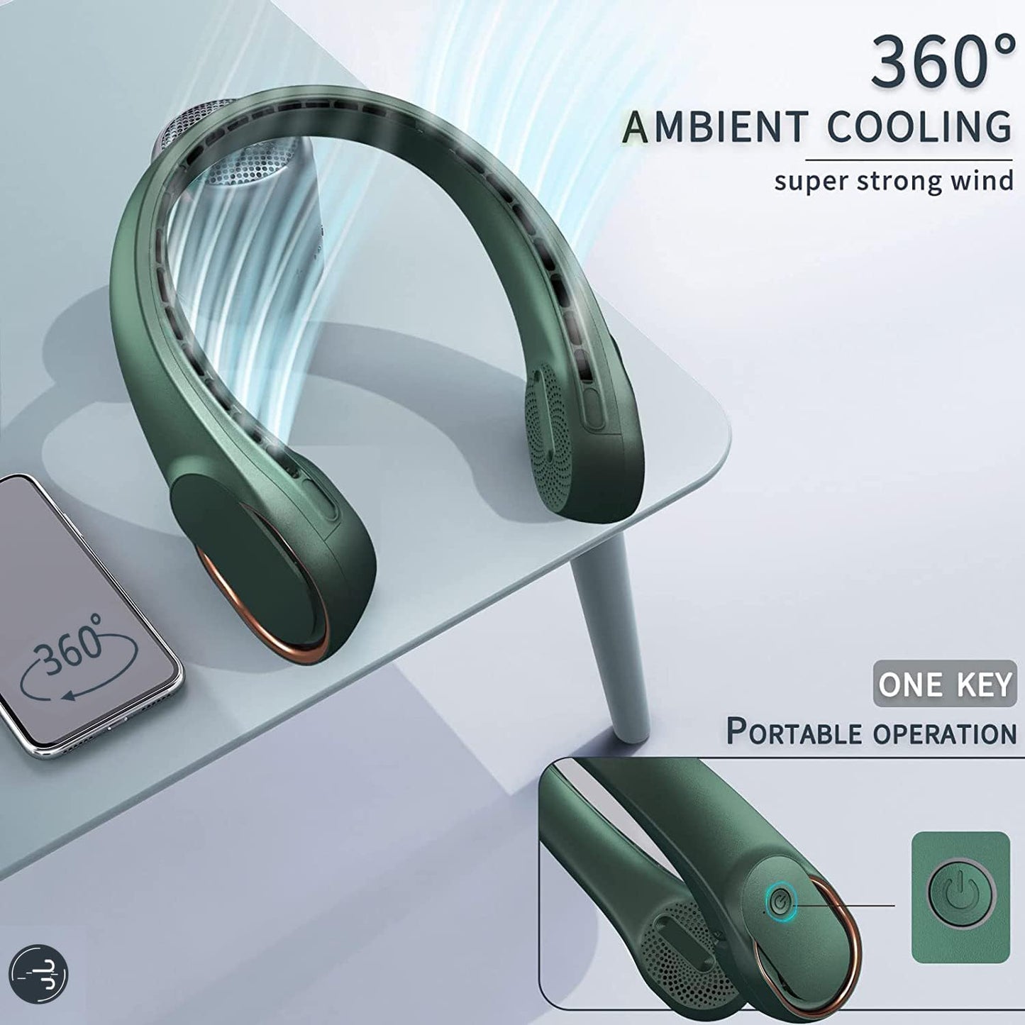 ASNUG Neck Fan,Portable Bladeless Neck Fan, USB Rechargeable Personal Fan, 4000 mAh Battery Operated Wearable Fan, 3 Speeds Adjustable,Faster Cooling, Ultra Quiet, Suitable for Home, Office, Sports