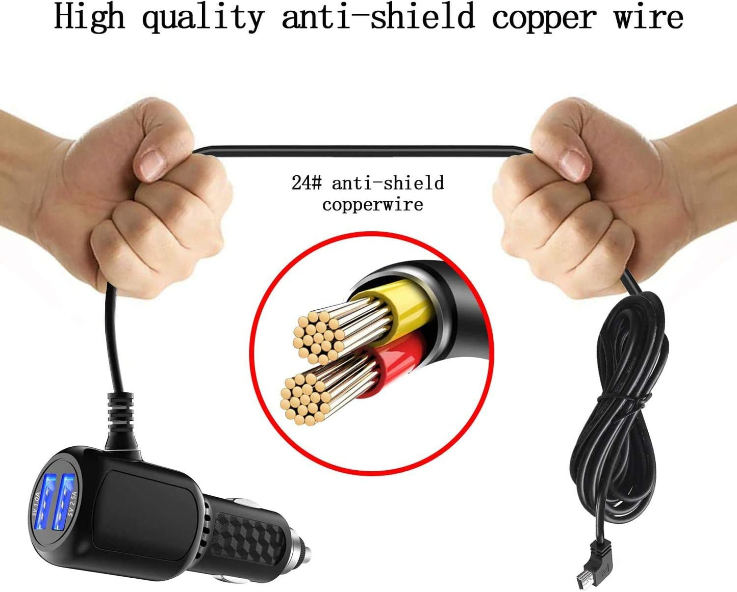 Car Charger for Garmin Nuvi,Garmin GPS Charger Cable,Mini USB Power Cord | Dual Port USB Vehicle Power Charging Cable Cord for Garmi Nuvi C255 52lm Drive 50lm Nuvi 1200 Nulink 1695 DriveLuxe Dashcam