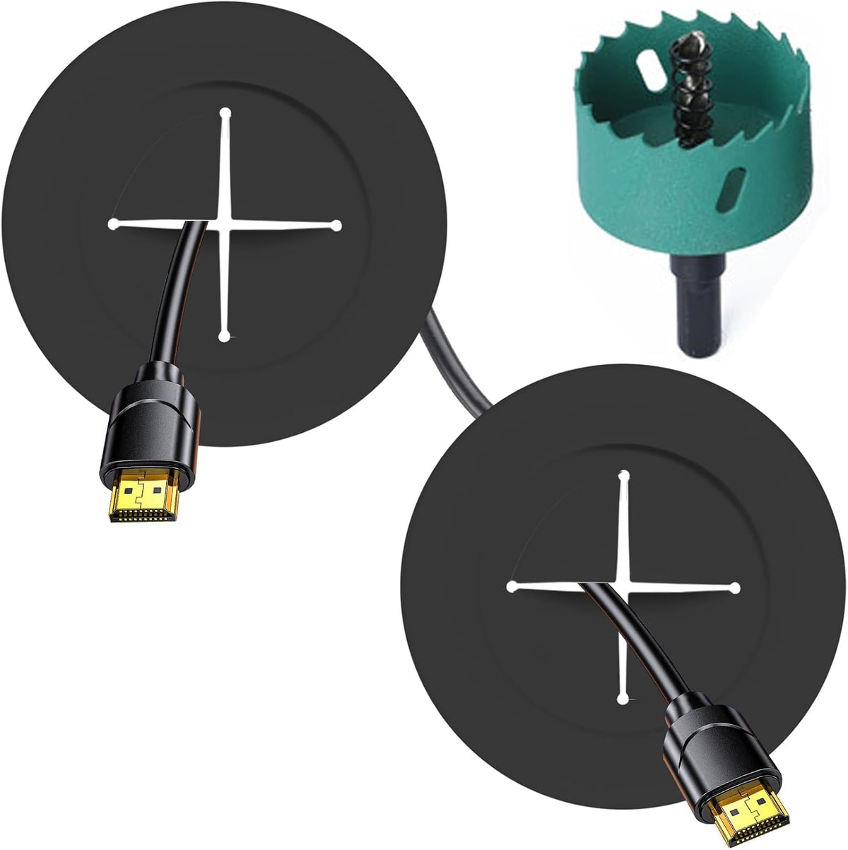 TV Wire Hider Kit for Wall Mount TV, White in Wall Cable Management Kit, Includes 2 Pass Throughs and Hole Saw Drill Attachment for Easy Install